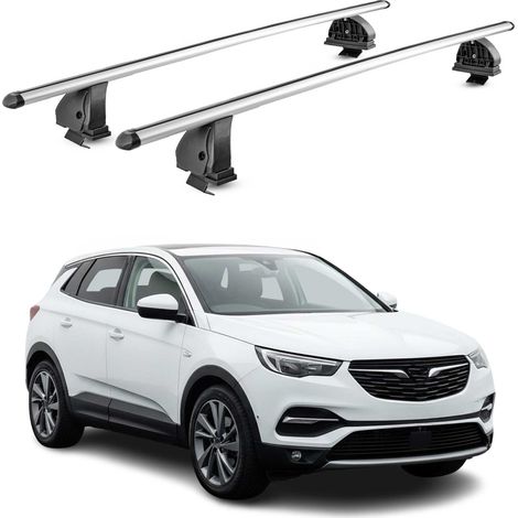 OMAC Barres de toit transversales en aluminium pour Opel Grandland X 2017-2026 – TÜV / DIN 75302:2019 – Antivol inclus – Charge max 75 kg – 2 barres – Gris