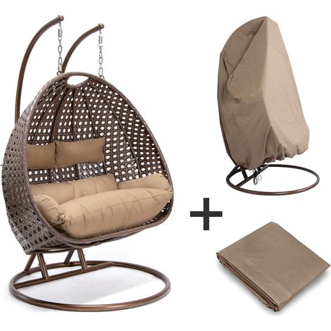 Home Deluxe - Sedia pensile in polyrattan con parapioggia TWIN  Colore: Marrone, Caratteristiche: incl. parapioggia (1/5)