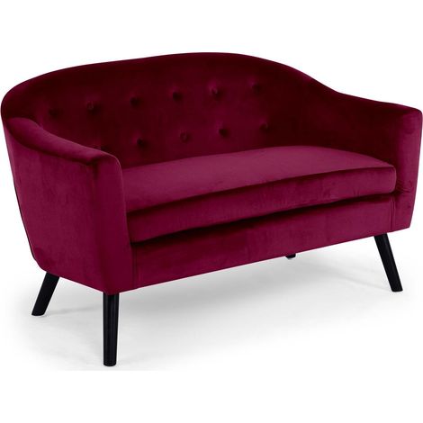 Cotecosy – Canapé droit 2 places scandinave en velours bordeaux – Dossier capitonné – Dimensions L129 x P73 x H75 cm – Hauteur d'assise 44,5 cm (1/5)