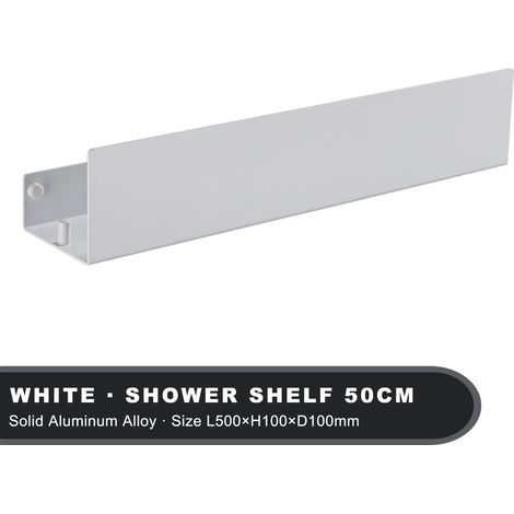 Étagère de douche blanche avec crochet (50 cm), en aluminium, pour salle de bain, WC, WC d'angle, rangement pour shampoing, organisateur mural de cuisine (1/5)