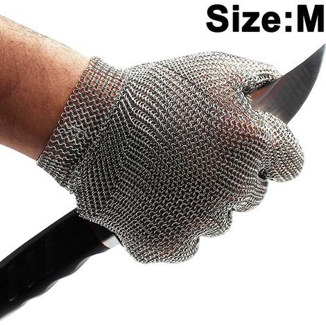 Gants anti-coupures à anneau en acier inoxydable, grade 5, pour les opérations à haut risque en abattoir et en jardinage. (1/5)
