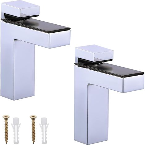 Dos soportes de madera ajustables para estantes de vidrio, fabricados en aleación de zinc macizo, aptos para estantes de madera y vidrio de 3 a 28 mm de espesor. (1/5)
