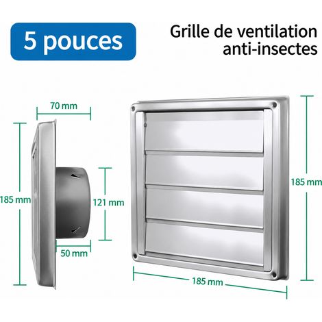 Grille d'aération murale extérieure inox persiennes mobiles 5 pouces 125 mm chapeau ventilation 19 × 19 × 8 cm – Livraison gratuite (1/5)