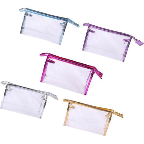 Lot de 5 trousses de maquillage transparentes en cuir PU, cinq couleurs différentes, sac à main tendance, trousse de maquillage et sac de rangement pour les voyages
