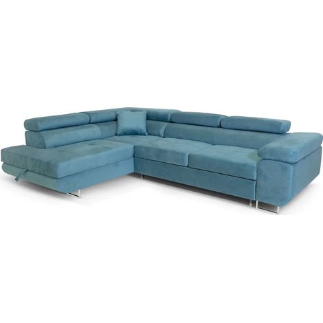 Ecksofa Aller L-form mit Schlaffunktion und Bettkasten in Hellblau (Kronos 12), Links Ottomane (1/5)
