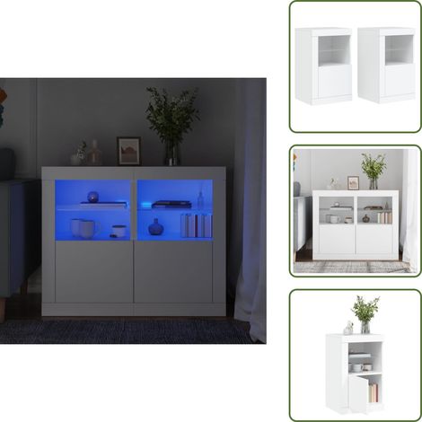 Beistellschränke mit LED-Leuchten 2 Stk. Weiß Holzwerkstoff - Holz Sideboard - Wohnzimmermöbel - Nachttisch - Regal - Beleuchtung (1/5)