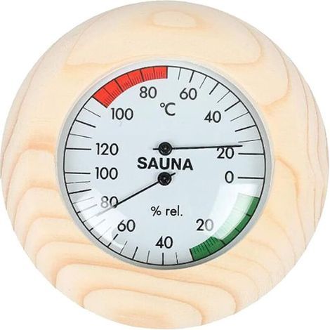 Termometro e igrometro 2 in 1 in legno massello per sauna. Accessori per sauna, piscine interne e spa. Misurazione di temperatura e umidità. (1/4)