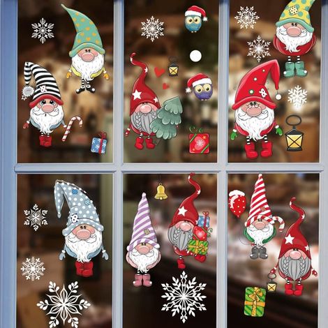 Autocollants Gnomes Père Noël, Noël Autocollants Flocon de Neige Amovibles Statique Fenetre Autocollants, Noël Décoration Fenetre Sticker (1/4)