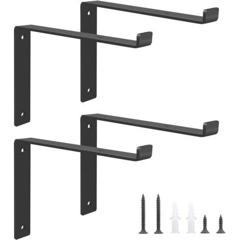 QORVA-Lot de 4 supports d'étagère en métal, 20 cm, industriel, noir (1/5)