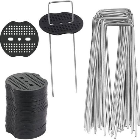 50Pcs Piquets de Jardin, Sardine Bache avec 50 Rondelles, Piquets de Fixation pour Bàche Toile Paillage, Tissu de Mauvaises Herbes, (1/4)