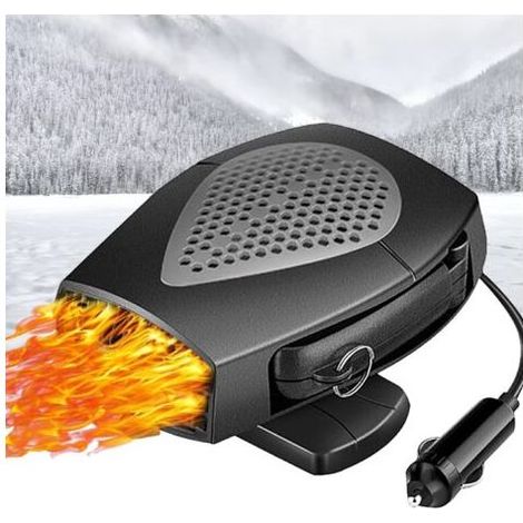 24v Chauffage de Voiture Allume Cigare 150w Portable Ventilateur électrique Souffleur d'air Chaud pour Voitures avec Prise Allume-Cigare avec désembuage Rotatif à 360 degrés (Noir + Gris)