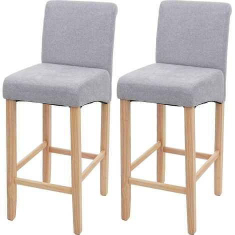 Set di 2 sgabelli da bar in tessuto grigio chiaro con piedi chiari e poggiapiedi TDB04073