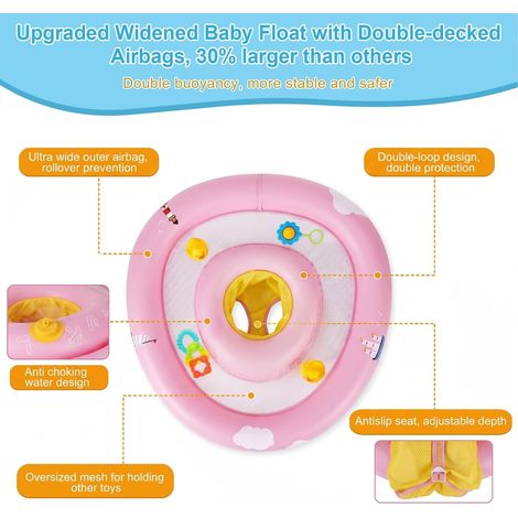 Bouée Bébé Piscine avec Pare Soleil Amovible UPF 50+, Bouée Gonflable Piscine Enfant de 6 à 30 Mois, Protection Contre Le Retournement, Flotteur Bébé avec Parasol, Volant, Siège Réglable