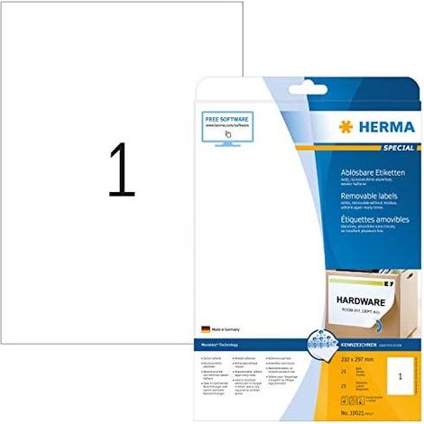 HERMA 10021 - Blanc - Imprimante d'étiquette adhésive - A4 - Papier - Laser/a jet d'encre - Amovible (1/5)