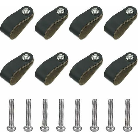 8 Pièces Poignee Cuir. Cabinet Poignée en Cuir Noir. Poignée en Cuir Avec Vis. Poignée de Porte en Cuir PU Souple. Facile à Installer. Convient à Toutes Sortes de Portes et Tiroirs d'Ar (1/5)