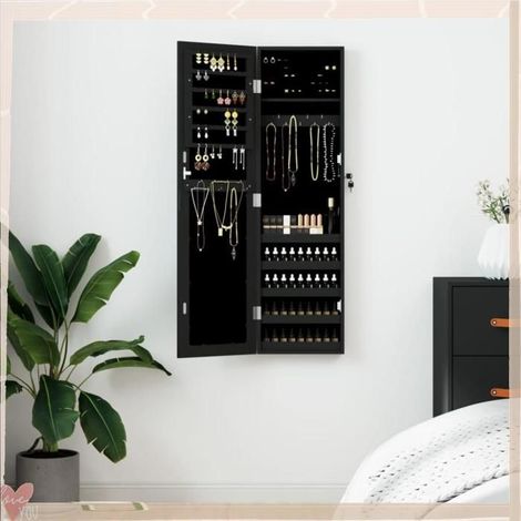 353215 Armoire à bijoux avec miroir murale noir 30x8,5x106 cm (1/5)