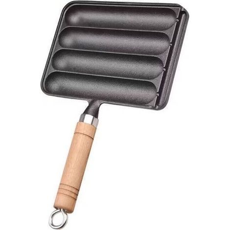 Gril à saucisses multifonctionnel - Petit gril à saucisses domestique - Moule à boulettes de poulpe - Poêle à poisson et tofu grillés - Cuiseur à snacks - Ensemble de moules à griller - Fonte - Noir (1/5)