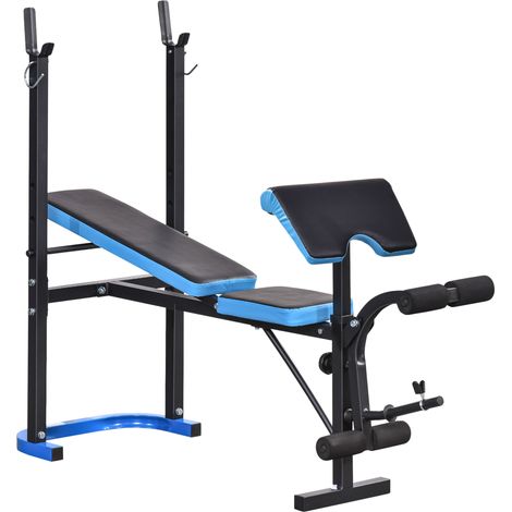 Panca Multifunzione 155x56,5x120 cm con Supporto Bilanciere e Schienale Regolabile in Acciaio e PU Nero e Blu (1/5)