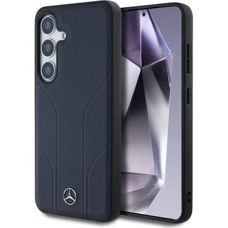 Funda MagSafe de cuero Mercedes con líneas grabadas en relieve para Samsung Galaxy S25 azul (1/5)