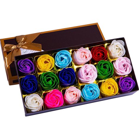 Roses Artificielles - Fleurs En Savon Réalistes - Pour Décoration Intérieure Extérieure - Cadeau Pour Fête Des Mères Anniversaire Saint-Valentin - Boîte De 18 Pétales (1/2)