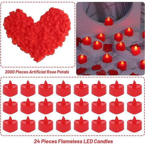 24 pcs LED electronic candle lamp romantic birthday surprise proposal layout scene birthday heart-shaped candle decorative atmosphere light white shell warm light-2,000 petals