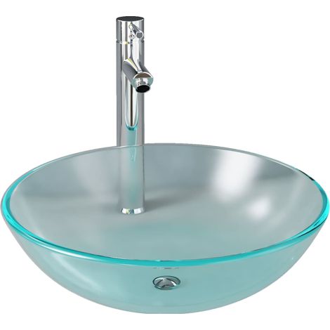 Lavabo da bagno diametro 42 cm con rubinetto e scarico a pulsante vetro temperato 020002849