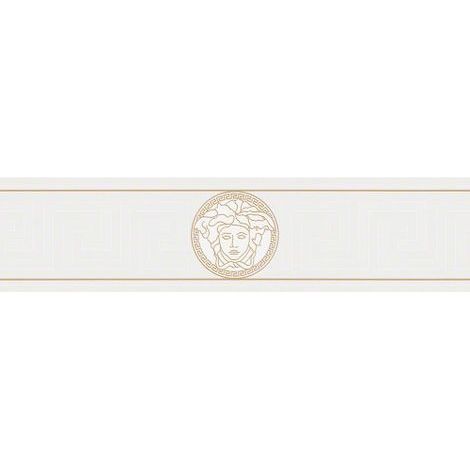 Frise papier peint motif grec avec Médusa Frise tapisserie chic blanc crème & or Frise murale élégante pour couloir & chambre adulte (1/4)