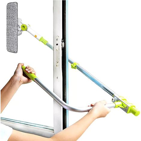 Lave-vitre avec manche télescopique extensible à angle intelligent et raclette pour fenêtre extérieure à double face (1/4)