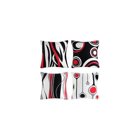 Housse de Coussin Géométrique Moderne, Abstrait, Rouge, Noir, Gris, 45x45 cm, Motif à Pois, Velours Doux pour Canapé, Salon