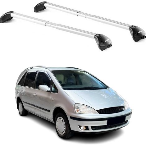 OMAC Barres de toit transversales certifiées TÜV pour Ford Galaxy I 1995-2006 – Verrouillables (4 antivols) – Charge max 100 kg – Sangle inox + protection caoutchouc Argent (1/4)