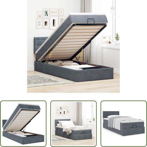 vidaXL Samt - Ottoman-Bett mit Matratze Dunkelgrau 100x200 cm Samt (1/5)