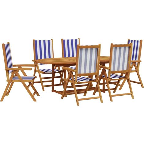 Maison Exclusive - Set Pranzo Giardino 7pz Blu e Bianco Tessuto e Legno Massello (1/5)