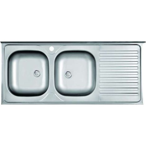 Lavello Cucina in Acciaio Satinato con Doppia Vasca e Gocciolatoio DX - 120x50 cm