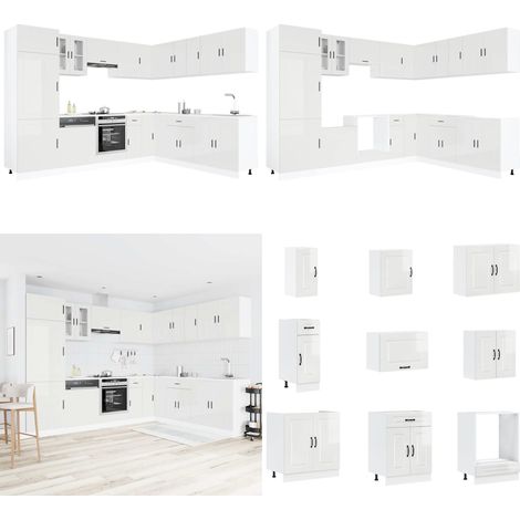 vidaXL 14-tlg. Küchenschrank-Set Porto Hochglanz-Weiß Holzwerkstoff (1/5)
