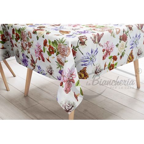 TOVAGLIA LIMA © in TELA CERATA plastificata LAVABILE idrorepellente in PVC FIORI made in Italy Cm.140x400