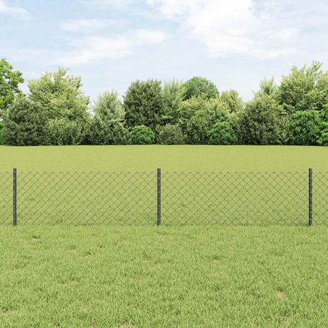 Zaun mit Pfosten Grau 0,4 x 10 m Stahl und PVC