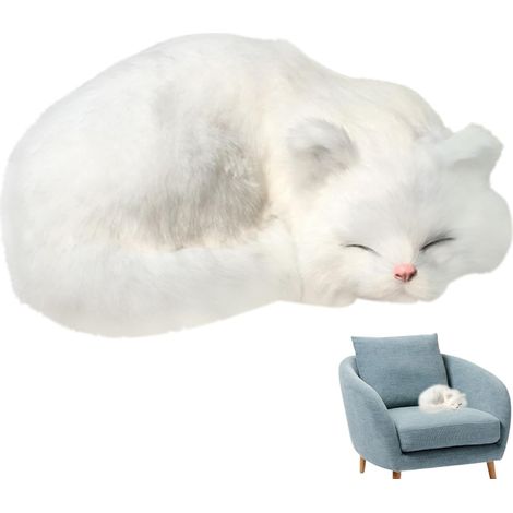Realistische Katze, niedliche schlafende Plüschkatze, springende Kunstfellkatze, dekorative, detaillierte Kunstfellkatze für Fotobearbeitung, Weiß (1/5)