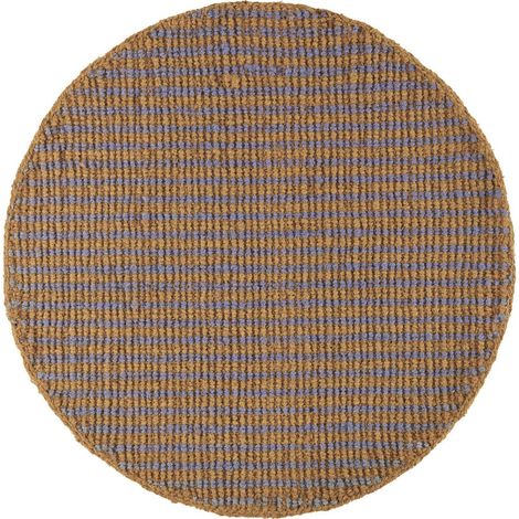 Tapis rond en fibre de coco artisanale marron ambiance naturelle - Marron naturel à motif bleu
