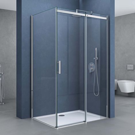 doporro Eckdusche 75x120x195cm Eck-Duschkabine Duschabtrennung ESG-Sicherheitsglas Klarglas Schiebetür inkl. Easy-Clean-Beschichtung Einstieg links/rechts