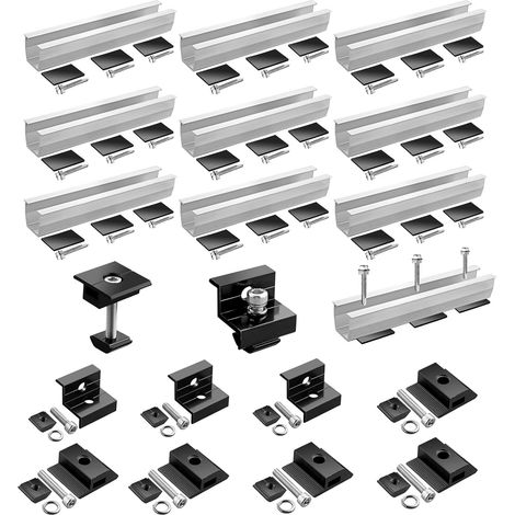 Kit De Montage Pour 4 Modules Solaires, Support Panneau Solaire Réglable 30-35mm, Accessoires Anodisé Noir