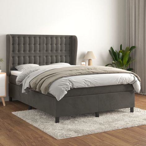 Lit adulte Moderne,Lit à sommier tapissier et matelas Gris foncé 140x190cm Velours -54656 (1/5)