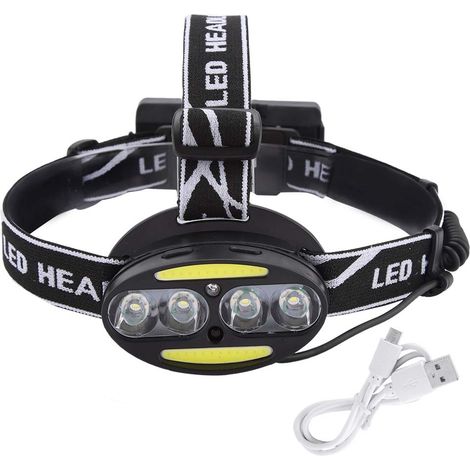 Lampe Frontale Rechargeable, Accessoire r¨glable de Bandeau de projecteur de Lumi¨¨re d'induction de Lumi¨¨re de t¨ºte de l'¨PI T6 LED de Nuit en Plein air avec Cable USB pour (1/5)