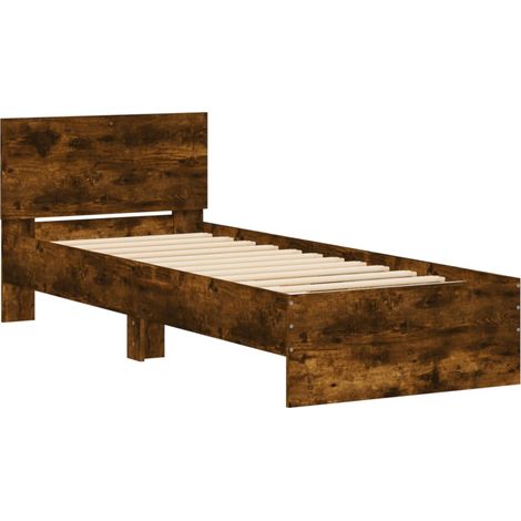Estructura de cama cabecero luces LED roble ahumado 90x190 cm vidaXL (1/4)