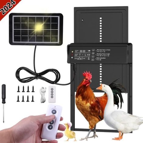 Porte Poulailler Automatique Solaire Modèle - Imperméable - Anti-pincement - Minuterie - Alarme (1/4)