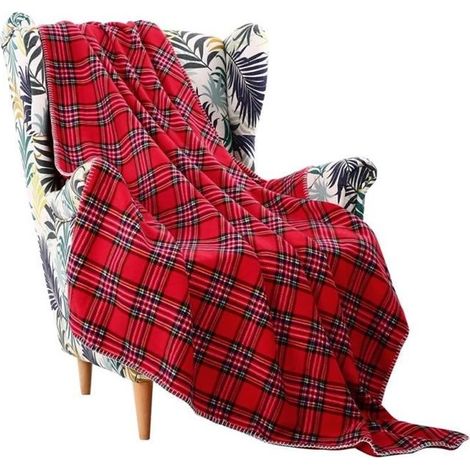 1 pièce Couverture Noël peluche mouton réversible, douce et chaude à rayures 2 couches, plaid rouge 160 x 130 cm, pour canapé lit ou cadeau de fin d'année