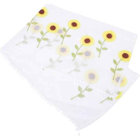 Rideau de Tournesol Décoratif Blanc en Polyester, Court et Anti-poussière, à Passer Tringle Cuisine ou Salle à Manger (1/5)