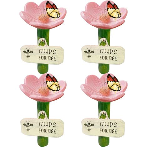 Bee Waterer - Resin - Floral Design - 6.5 x 11 cm - Non Slip Base - Shallow Basin - For Garden Terrace Lawn - Set of 4 (1/5)