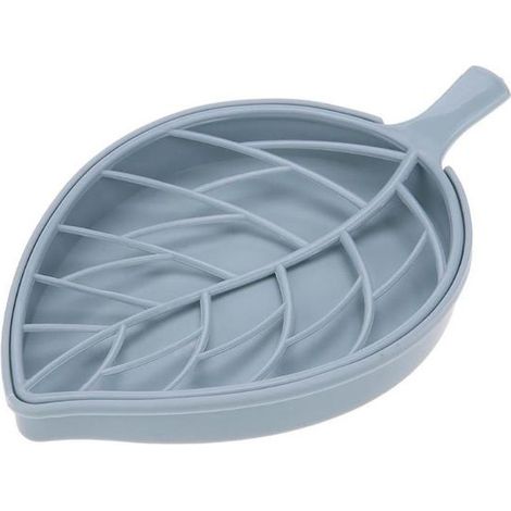 Boîte à savon en plastique en forme de feuille créative, 3 couleurs, double couche, accessoires de salle de bain, 1 pc (bleu) (1/5)