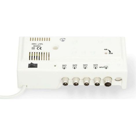 CATV-Versterker - Versterking: 20 dB - 47 - 694 MHz - Outputs: 4 - Versterkingsregelaar - Wit