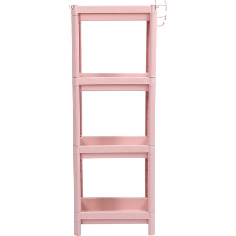 4-stöckiges rosa Badezimmerregal, stabiles und langlebiges Bodenregal, freistehender Eckorganizer